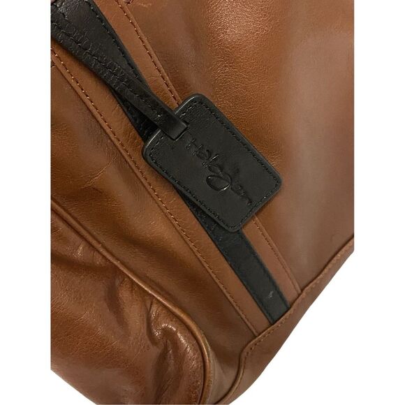 Halogen Brown Black Leather ‎ Tote Bag Handbag Purse Satchel - Picture 2 of 12